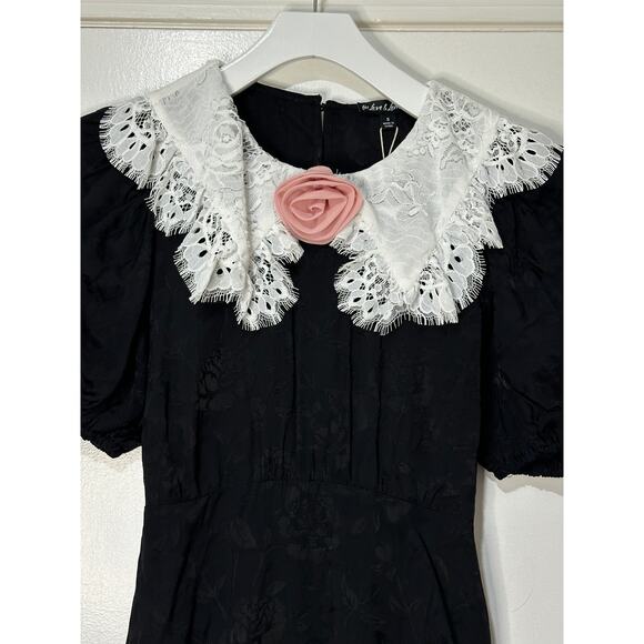 For Love & Lemons Yasmin Collared Floral Mini Dress Black White Size Small NWT - Picture 3 of 15